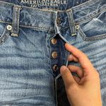 American Eagle  Womens Boy Crop Jeans 0 Buttonfly Stretch Blue Denim Distressed Photo 4