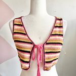 Forever 21 Pink Striped Crochet Vest,‎ Boho Y2K Festival Knit Fairycore Indie Small Photo 1