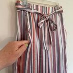 Soulmates satin striped pants elastic waist belted pink grey women’s size M Photo 2