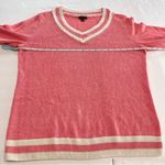 Talbots  Pink White Linen V Neck Sweater Size‎ MEDIUM Preppy Lightweight Photo 4