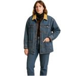 Vintage 90s Outbrook Woman Denim Field Jacket Corduroy Collar Plaid Lined 1X Blue Photo 1