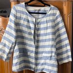 Charget Womens Large Blue Striped Bolero Jacket Clean Girl Linen Blend Photo 0