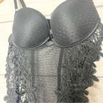 Sheer Black Lace Bustier Lingerie with Floral Appliqué and Garter Straps Size XL Photo 3