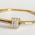 18K Gold Plated Rhinestones Bangle Stainless Steel Bracelet Womens Jewelry Gift Photo 1
