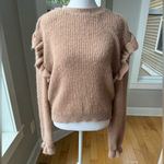 ZARA  Camel Tan Ruffle Shoulder Crewneck Cropped Sweater Size Medium Photo 1