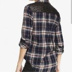 EXPRESS  Boyfriend Sequin Blue Plaid Button Down Flannel Size Small Photo 1