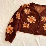 Target Women’s Large Brown Earth Tone Floral Cardigan Knit Sweater Cropped Statement Photo 2