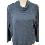 We The Free Free People Long Sleeve Mock Neck Sweatshirt LARGE Blue Lagenlook Boho Relaxed Photo 0