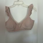 Bar III  tan 82% cotton terry ruffle sleeve crop top size small Photo 5