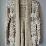 Lucky Brand boho Aztec southwestern earthy chunky knit fringe open cardigan S Photo 0