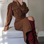 ZARA Brown Tan Long Shirt Dress with Pockets Photo 0