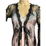 Boutique Sexy Long Black Lace Scalloped satin ribbon closing Robe size small Photo 1