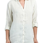 Tahari  Linen Stripe Button Rolled Long Sleeve V-neck Collar Shirt 3X Laganlook Photo 0