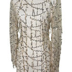 Pretty Little Thing  Gold Sequin Fringe Mesh Mini‎ Dress Nude Lined Party  US6 Photo 0