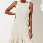 Loft Fit and Flare Mini Tweed Flare Light Yellow Ivory Dress Photo 6