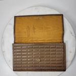 Antique Tooled Leather Clutch Handbag Brown Gold Taffeta Kiss Lock Handle Purse Photo 13