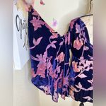 Free People  Rare Piece Navy & Pink Velvet Floral Bell Sleeve Sheer Dress Size XS Photo 10