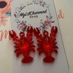 Handmade Clear Red Lobster Earrings  Photo 0