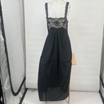 Vintage 1970s Montgomery Ward Elegant Black nylon sheer Lace Trim slip Dress Size M Photo 2