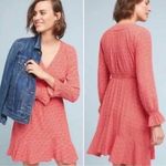 Maeve  Anthropology Red/White Printed A-Line Dress Long Sleeve Womens Size Medium Photo 1