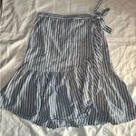 CHAPS  Blue and White Wrap Tie Ruffle Midi Skirt. Photo 0