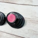 Vintage Clip On Earrings Dark Pink & Black Oval 1.25" Photo 2