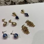 Lot Of 4 Costume Pierced Earrings Dangle Drop Mix Women’s Gold Tone 2 with Blue Photo 7
