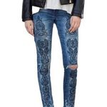 BLANK NYC SKINNY CLASSIQUE EMBROIDERED HI RISE STRETCH ACID WASH DENIM BLUE JEANS Photo 0