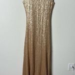 Revelry Chloe Sequin Dress Gold Maxi Floor Length Gown Scoop Open Back Womens 4 Photo 1