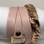 La Mer Collections Women's gold tone Chain pink leather band Wrap 22mm running Photo 3
