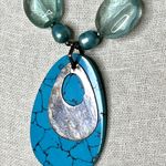 Other Artisan Silver 925 Amazonite Crystal, Pearl, Faux Turquoise Statement Necklace Photo 1