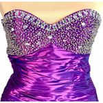 Deb Strapless Purple Jewel Hi Low Ball Gown Ruched Ruffles Size 5/6 Formal Dress Photo 3