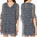 Calvin Klein Ruffle Sleeve Polka Dots Mini Dress Cream Blue White NWT Size 10 Photo 1