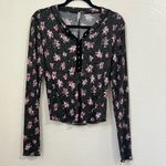 Free People  One of the Girls thermal Floral Print Women's Top - Black and Pink Photo 1