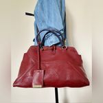 Iacucci Italian Pebbled Leather Suede Satchel Handbag Red Oxblood Blue Handles Photo 9