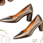 Cole Haan  Grand OS Bronze Mirror Leather Block Heel Pumps Womens Size 7 Dressy Photo 0