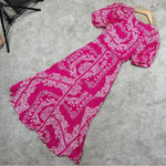 Ann Taylor  Bandana Paisley Wrap Maxi Dress V-Neck Shortsleeve Hi-Low Pink Boho 8 Photo 7