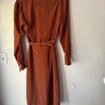 Lush Clothing Lush Sm Rust Brown Polka Dot Long Sleeve Midi Dress with Belt‎ Preppy Old Money Photo 4