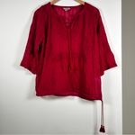 Lucky Brand Boho Ren Faire Cotton Top With Embroidery and Tasseled Drawstrings Photo 4