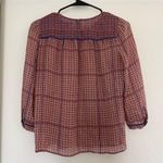 Madewell  100% Silk Peasant Blouse Sheer Lightweight Fall Tunic Checkered Retro Photo 1