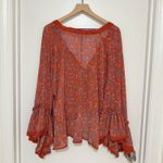 Free People | Red Orange Lola Bell Sleeve Floral Crochet Trim Tassel Kimono, S Photo 3