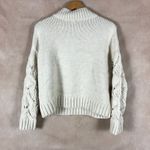 Skies Are Blue  Beige Mock Sweater with Crochet Sleeves MEDIUM Photo 4