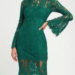 Lulus Enrapturing Elegance Green Lace Long Sleeve Midi Dress size small bridal​​ Photo 0