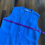 LL Bean 100% Linen Pleated Sleeveless Mini Dress Full Button Down Pockets Blue Size 16P Photo 10
