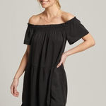 Superdry  Women's Black Vintage Ruffle Off Shoulder Casual Sundress, Size 10, EUC Photo 0