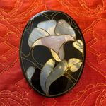 Vintage LEE SANDS style Flower Inlaid Mother Of Pearl With Black Brooch Photo 0