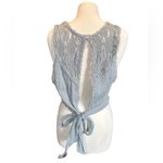 Free People  Large  Gauze Lace Crochet Tie Back Crop Top Gray High Neck Photo 2