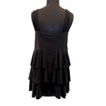 Cache  Black Layered Tiered Ruffle Metal Strap Clips Dress Stretch V Neck Photo 6