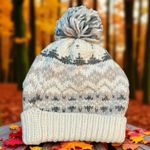 FatFace Knit Hat Pom Bobble Beanie Cuff Fair Isle Wool Holiday Vacation Cream Photo 2
