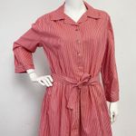 Vintage Farmhouse Striped Midi Shirt Dress Tie Waist One Size Cottagecore Farm Red Photo 5